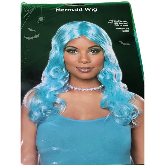 Long Wavy Teal Mermaid Wig, Adult Costume, Cosplay, Party Theme, Blue, One Size - Picture 1 of 3